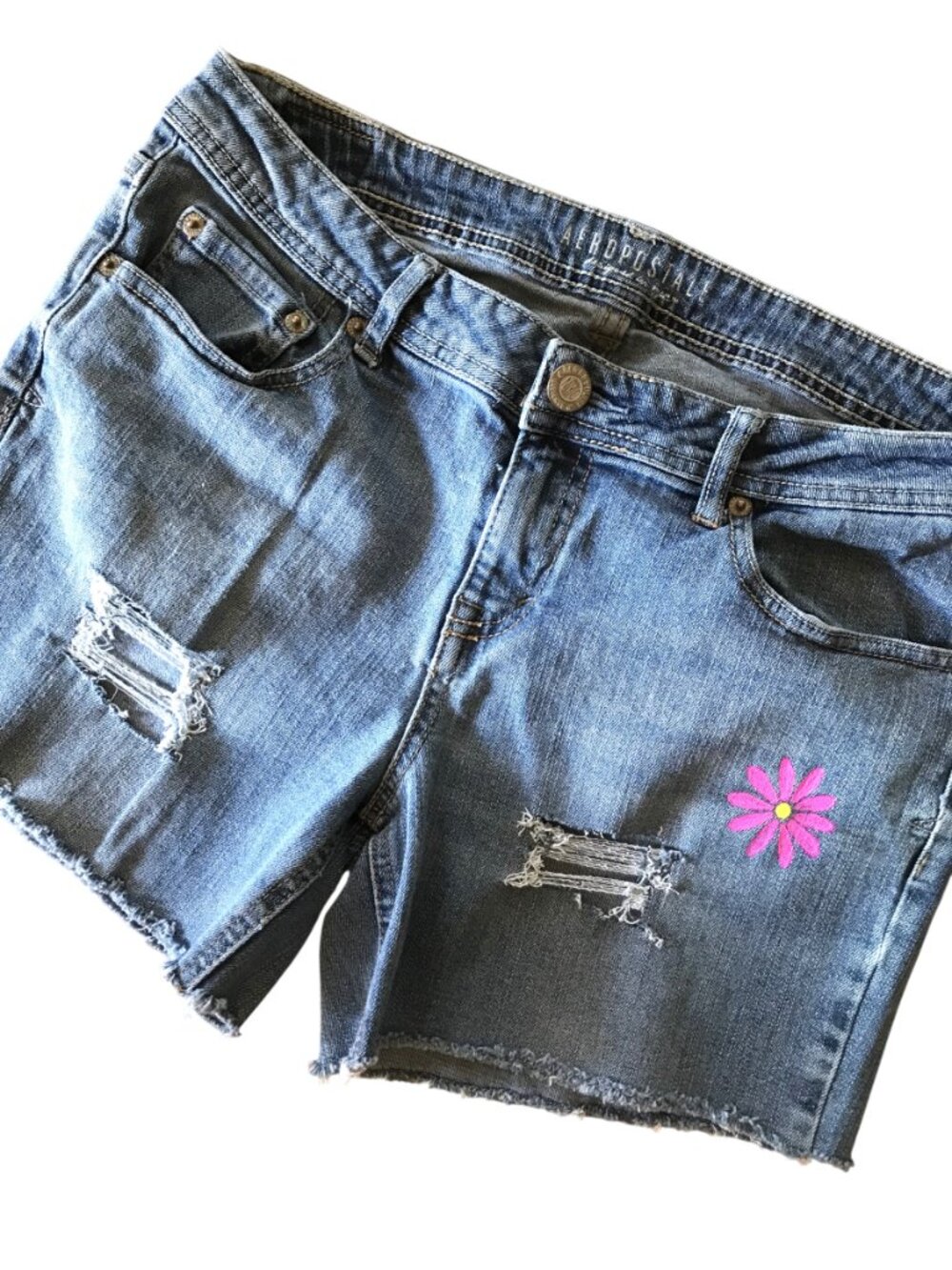 Upcycled Ripped Jean Short Cutoffs, Painted Grunge Junior Size 10